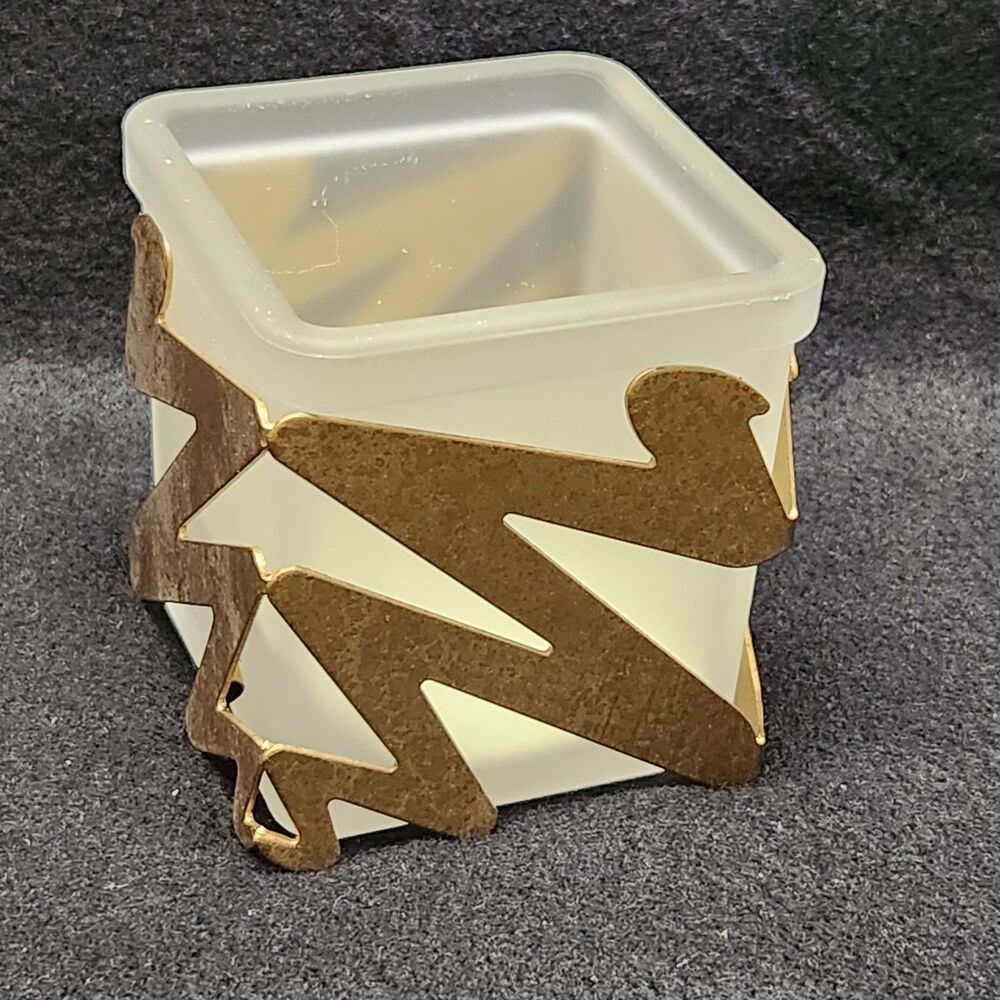 Partylite Tempo Tealight Holder Frosted Glass Gold Brass Accent P7108 NEW